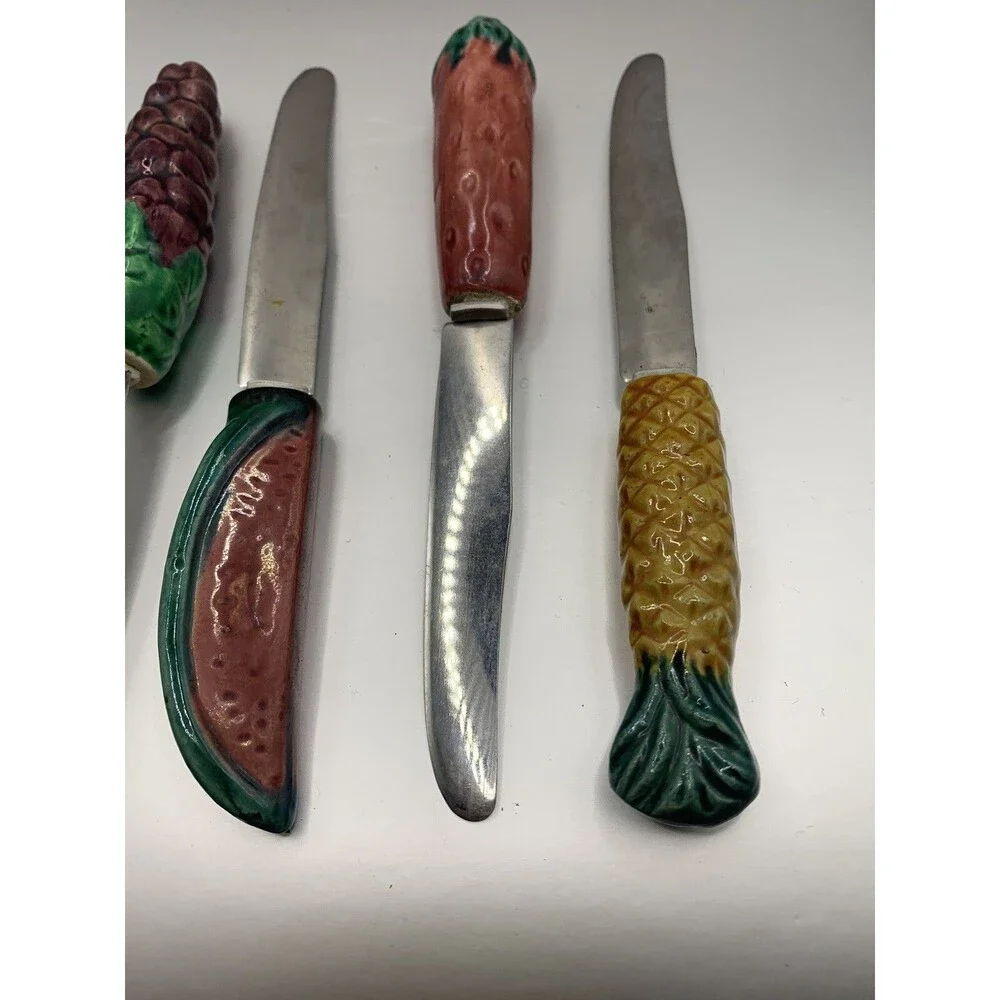 Vintage Fruit Handle Butter Spreaders Set, Strawberry, Pineapple, Grapes